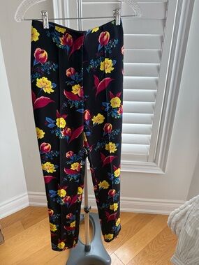 Diane Von Furstenberg Black Pants with Yellow, Magenta & Blue Floral Print